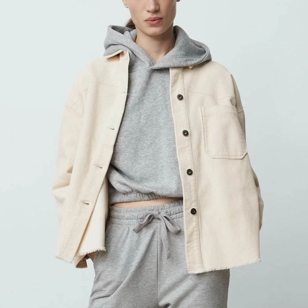 Zara Corduroy Shirt Jacket Raw‎ Hem in Cream Size Extra Small